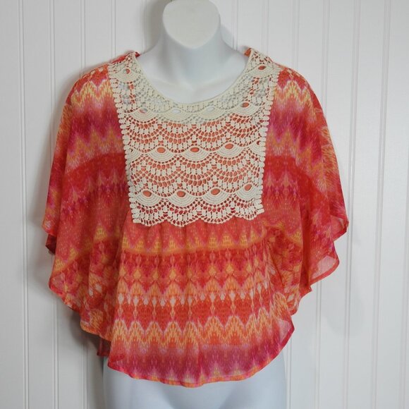 New Orange Tangerine Lace Crochet Boho Top Shirt Sz L Speechless NWT - Picture 1 of 6
